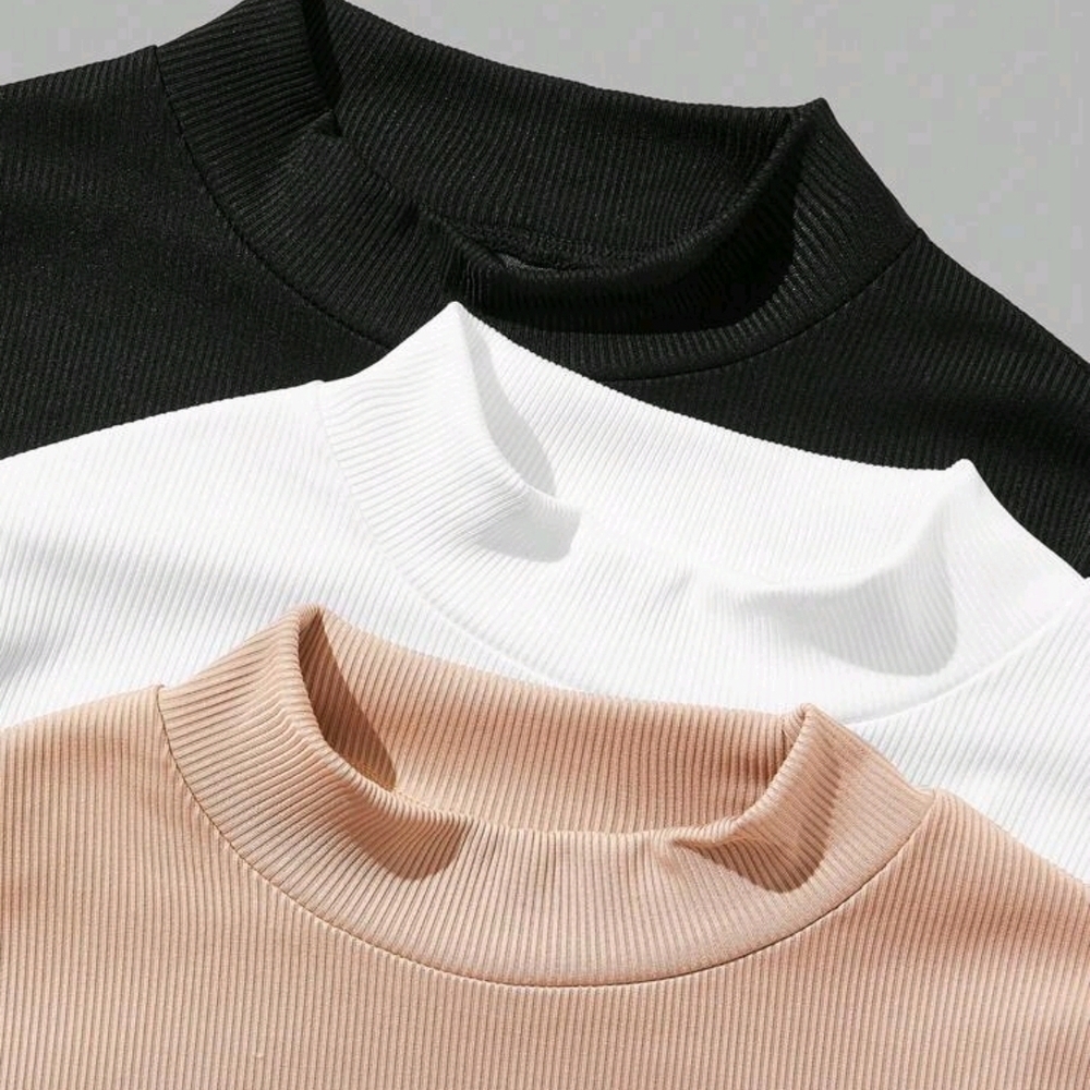 Elegant Long Sleeve Bodysuit - Black, White, and Tan - Picture 2 of 2